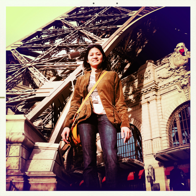 a picture of me at the base of Eiffel tower