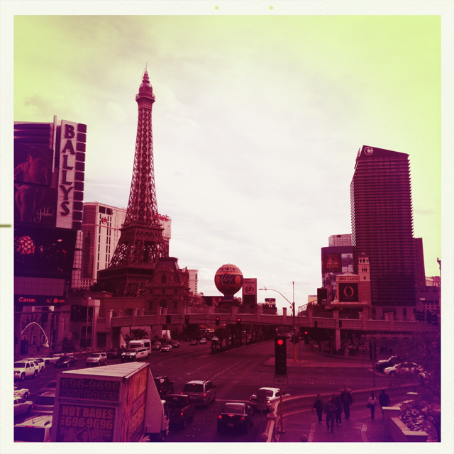 wide angle shot of Eiffel tower in Vegas