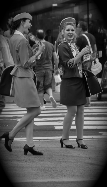 2 ladies dressed as stewardess
