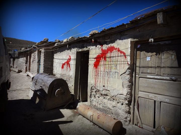 llama's blood on the walls of the mine