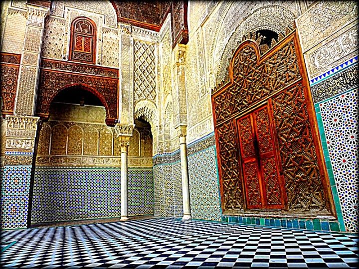 colorful tiles inside a mosque, Fez