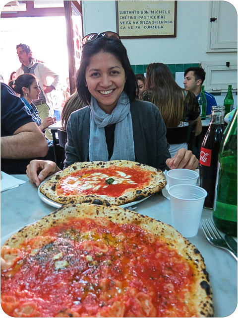 Pizza from Da Michele, a small family-owned pizzeria in Naples that has been around since 1870.  It claims to be the best pizza in the world. They only offer 2 types of pizza: Margherita and Marinara.