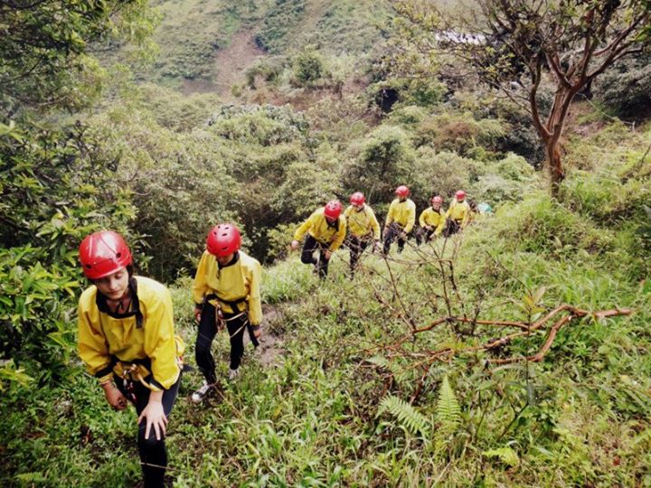 my group hiking towards the waterfalls
