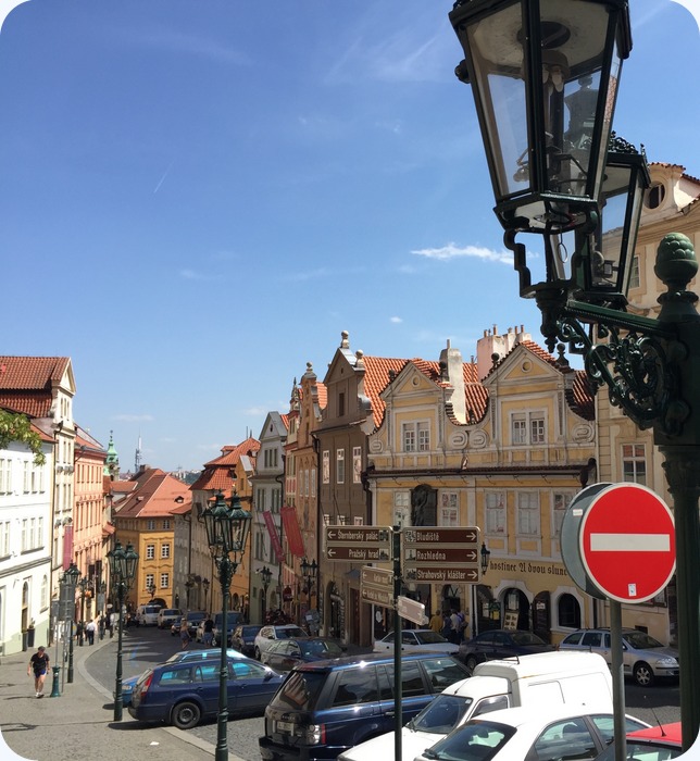 Nerudova street, Castle District. Very cute street lined with shops and restaurants leading up to Prague Castle