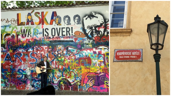 John Lennon Wall.  Back in the 80s young Czechs would paint their government grievances on this stretch of wall.  The police would paint over it, then the people would write graffiti all over again.  This is the current state of the wall, and is now considered a symbol of love, peace, and other ideals.